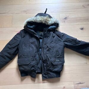 Canada Goose Black Bomber Jacket with Fur Hood